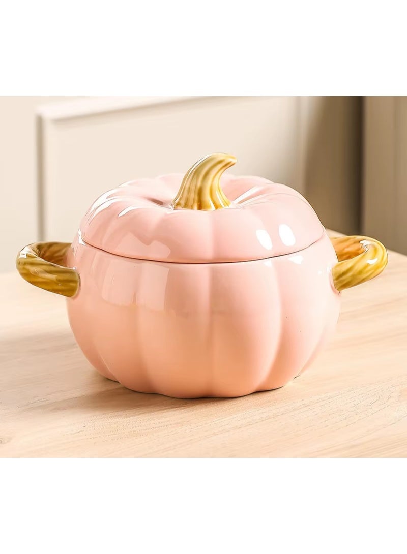 Ceramic Pumpkin Bowl with Lid and Dual Handles – 800 ml - Image 1